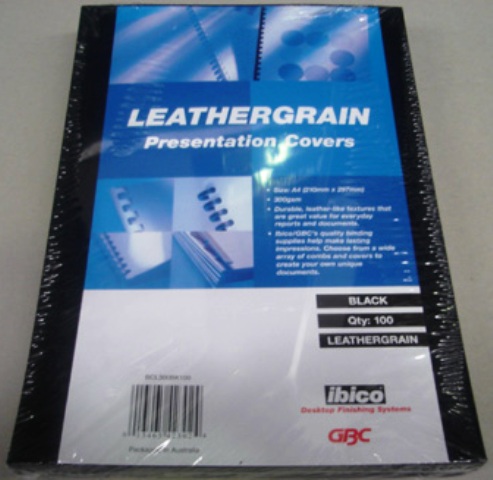 GBC 300gsm Leathergrain Binding Cover A4 Black BCL300BK100